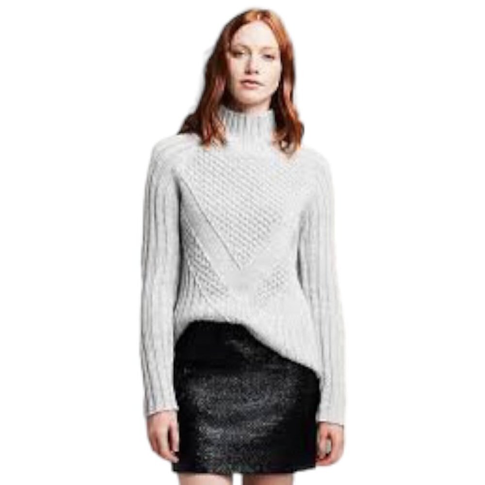 Banana Republic Grey Popcorn Stitch Wool Alpaca Blend Turtleneck Sweater Small